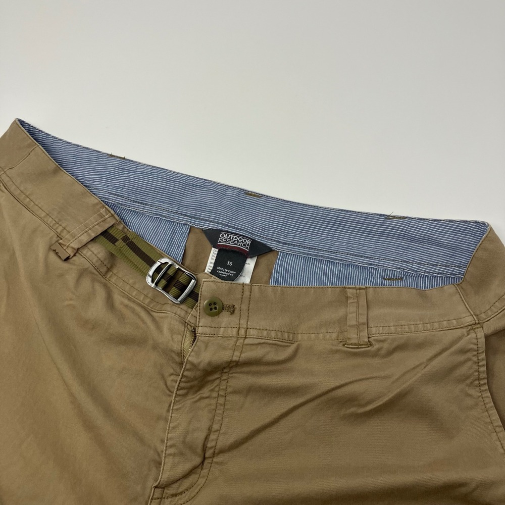 Outdoor Research Biff Cotton Stretch Shorts 36 Khaki Web Belt Hiking